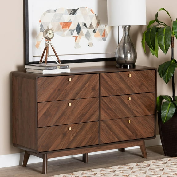 Baxton Studio Markell Mid-Century Modern Transitional Walnut Brown Finished Wood 6-Drawer Dresser