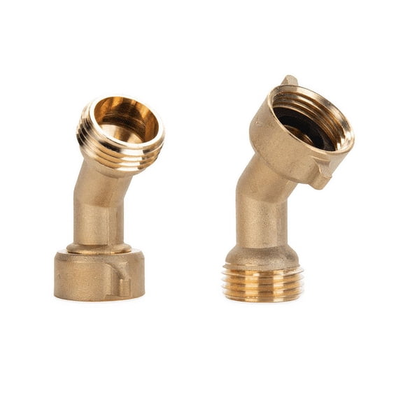 Camco 45-Degree Water Hose Elbow | Eliminate Hose Kinking and Strain | Features 2 Grippers for a Watertight Seal & Made of Forged Brass | 2-Pack (22607)