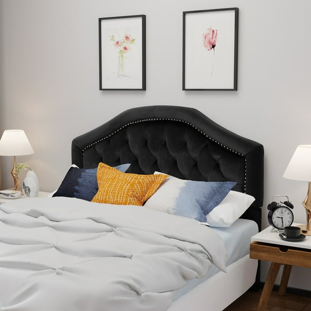 Noble House Miller Velvet Queen/Full Headboard,Black - Walmart.com