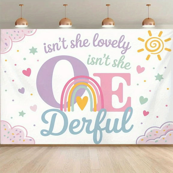 Isn't She Lovely Isn't She Onederful Backdrop Pink Clouds First Birthday Photography Background Sweet Baby Girl Rainbow 1st Birthday Party Decorations Banner Supplies Photo Booth Props