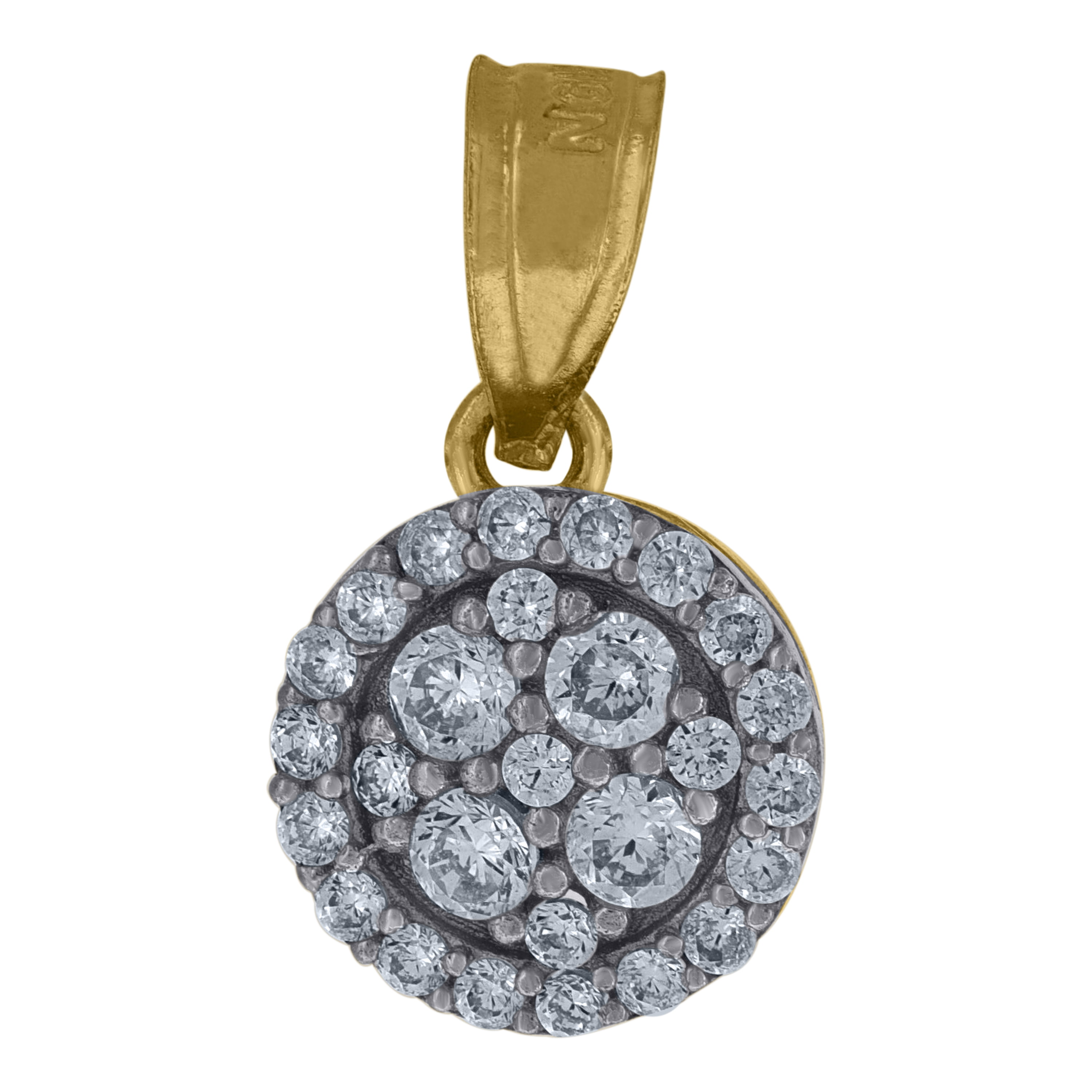 10kt Gold Two-tone CZ Womens Cluster Round Ht:12.3mm x W:8.1mm Fashion Charm Pendant 