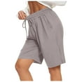 thumbnail image 2 of Running Shorts for Women Elastic Waist Pockets Breathable Knee Length Yoga Gym Active Sports Workout Athletic Shorts, 2 of 6