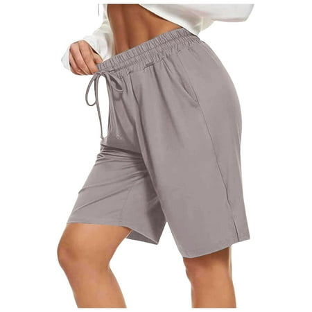 WNVMWI Womens Shorts Casual Shorts for Women Shorts for Women Casual Running Shorts Workout Elastic Waist Athletic Yoga Pants Sports Pockets Pants Casual Shorts Hot Pants Grey High Rise Shorts fo XL