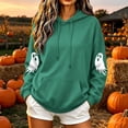thumbnail image 4 of Women's Fall Hoodies Floral Ghost Pumpkin Graphic Print Sweatshirts Long Sleeve Oversized Pullover Hooded Tops Casual Autumn Relaxed Fit Clothes, 4 of 7