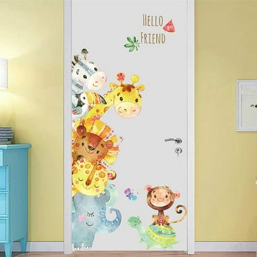 SNNROO Cute Cartoon Animal Door Sticker Giraffe Elephant Wall Decals for Kids Rooms Bedroom Wardrobe Door Nursery Decoration