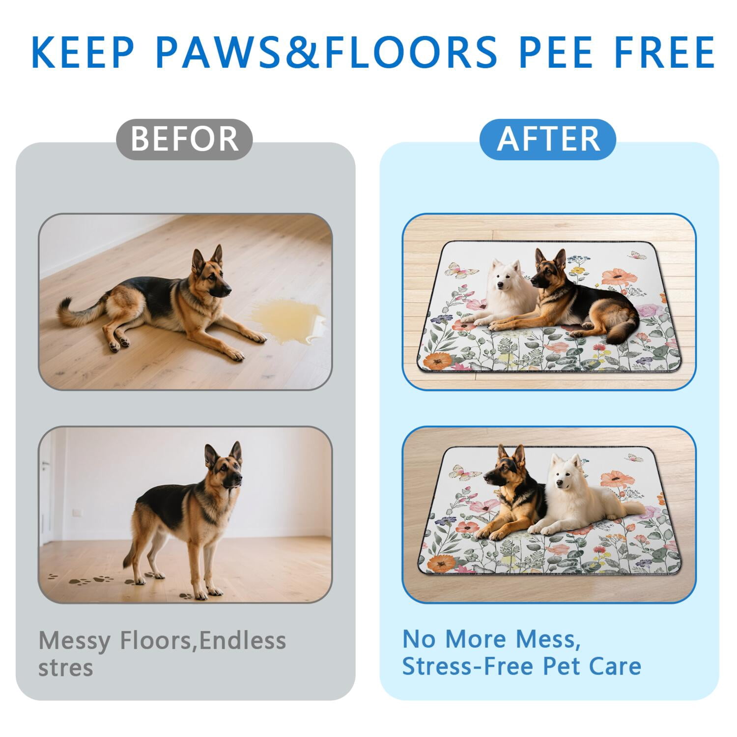 Large 72x72 Inch Washable Puppy Pads with Flower Print, Reusable Highly Absorbent Dog Wee Pads, Non-Slip Backing for Hard Surface Floor Protection