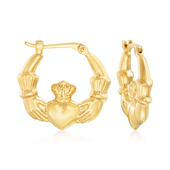 Ross-Simons 14kt Yellow Gold Claddagh Hoop Earrings, Women's, Adult