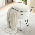 thumbnail image 2 of LammaLoe Small Round Ottoman with Storage, Boucle Ottoman Foot Stool with Lid, Upholstered Vanity Stool for Living Room & Bedroom, White, 2 of 8
