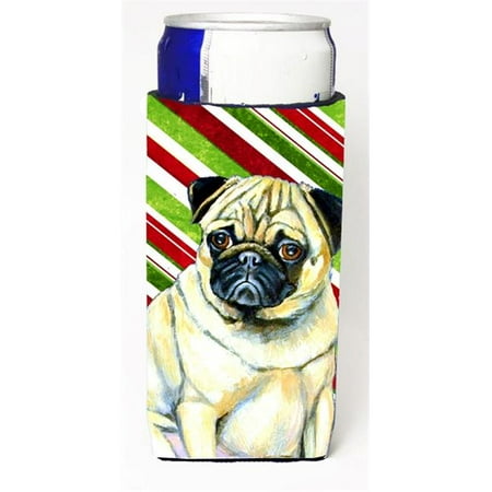 

Pug Candy Cane Holiday Christmas Michelob Ultra bottle sleeves For Slim Cans - 12 oz.