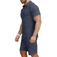 thumbnail image 3 of Conjunto de polo y pantalones cortos KUYIGO, casual de verano para hombre, azul marino, 3 of 5