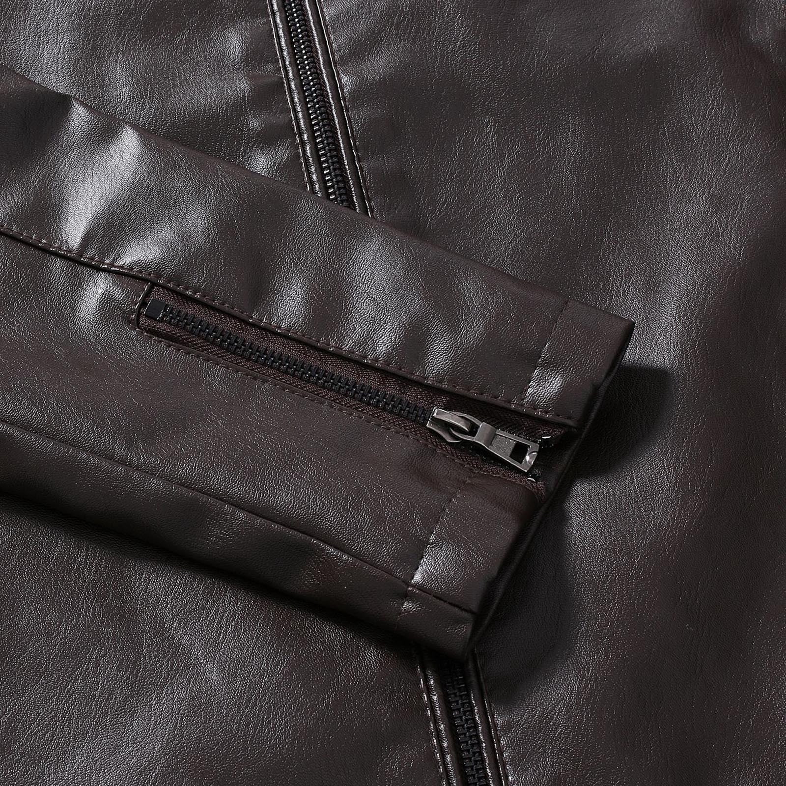 tklpehg Mens Jackets Warm Thick Leather Jacket Zipper Stand-up Collar Vintage Jacket Comfy Loose Long Sleeve Retro Casual Winter Warm Jacket Outerwear (Coffee,XL)