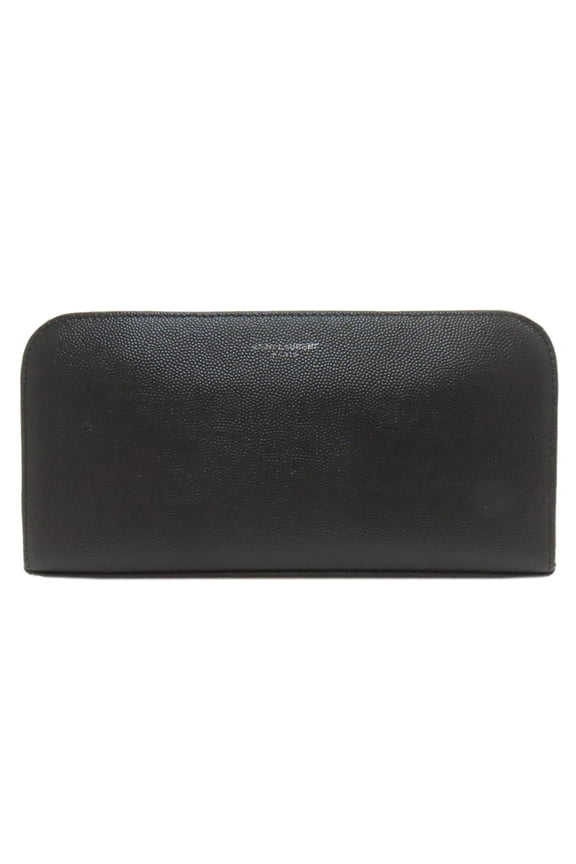 Pre-Owned Saint Laurent round zipper long wallet in calfskin for women. (Good)