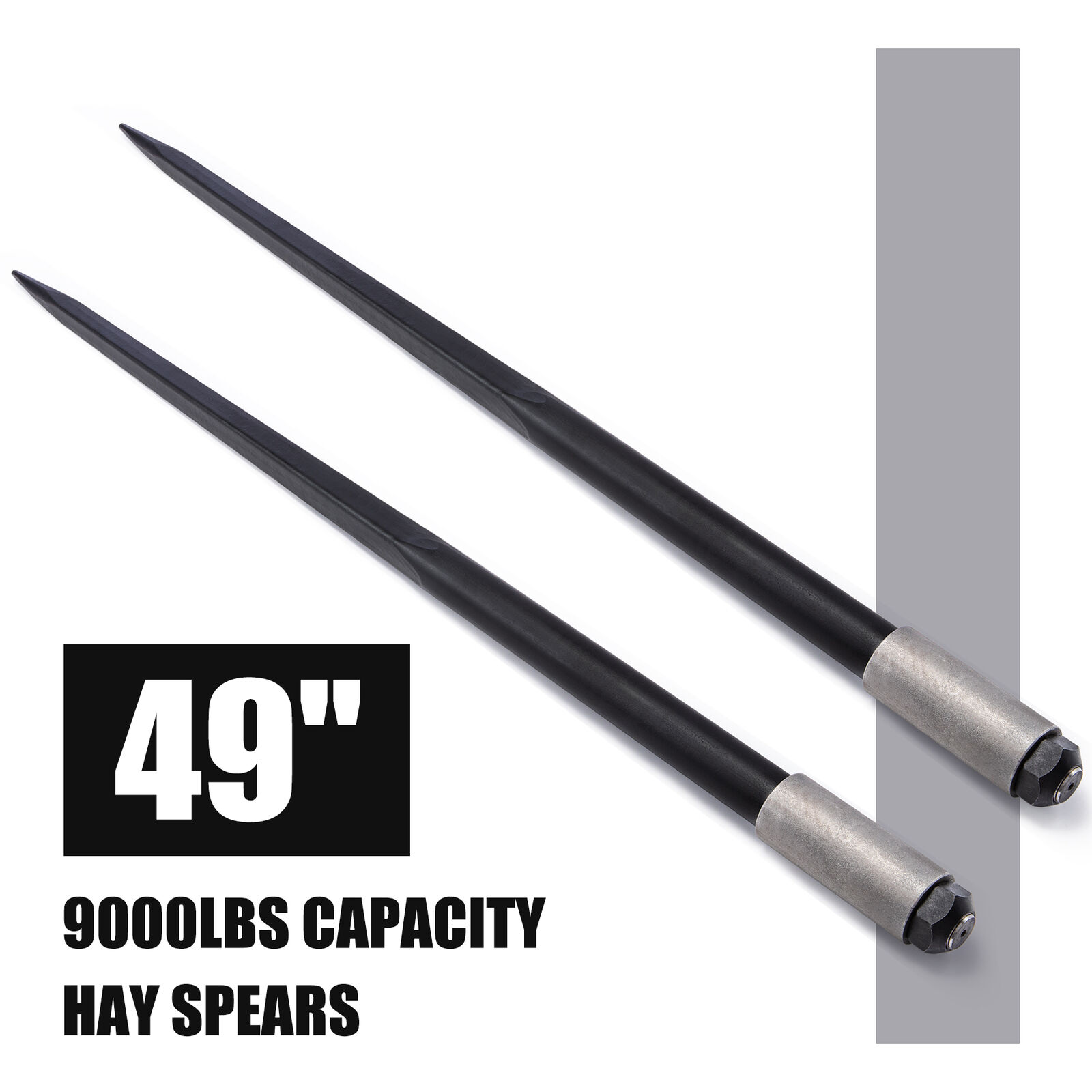 49 9000 lbs Hay Spears Nut Bale Spike Fork Tine Black pair Square Wide