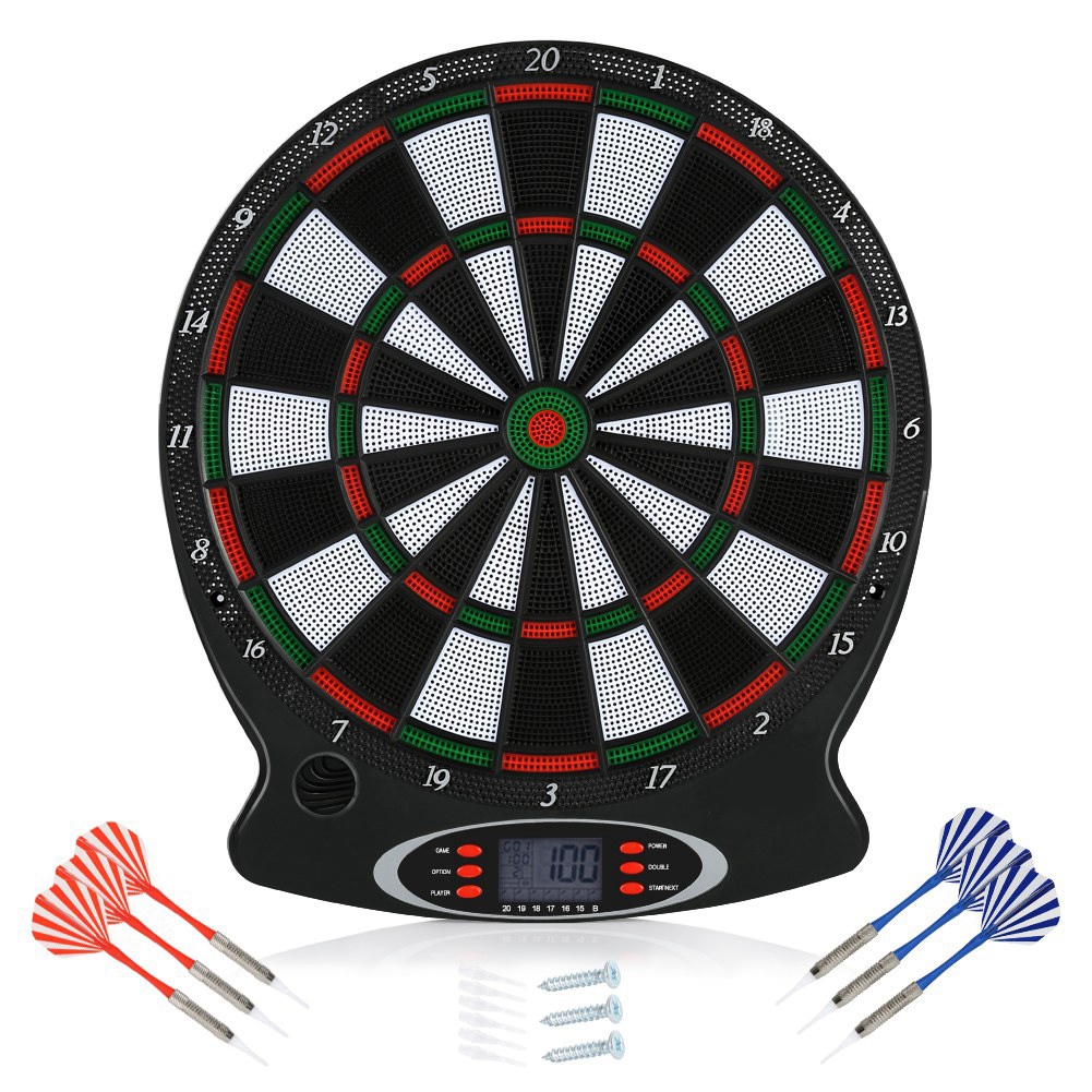 Darts Target Board, Electronic Soft Tip Dartboard LCD Display 15 Inch Target Face 6 Soft Tip Darts Target Board
