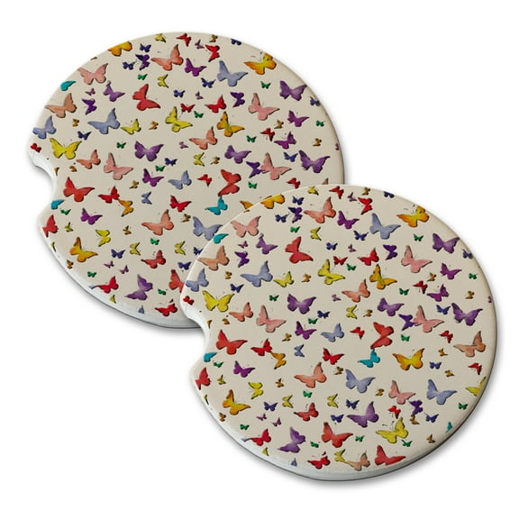 KuzmarK Sandstone Car Drink Coaster (set of 2) - Butterfly Wings