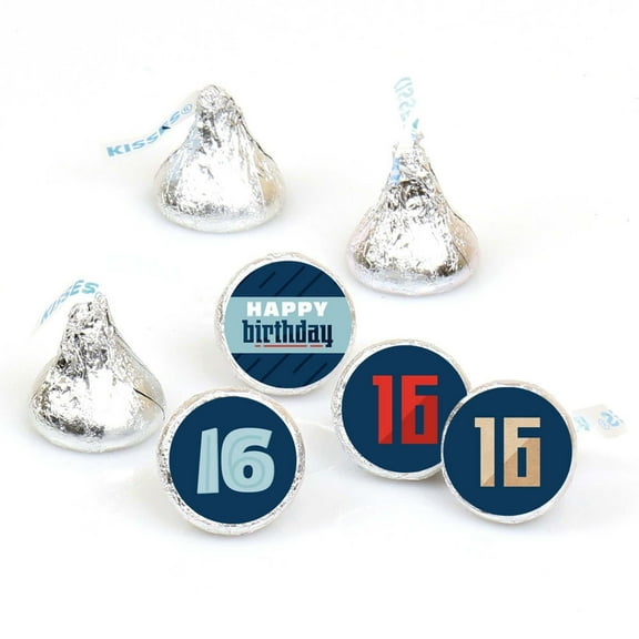 Big Dot of Happiness Boy 16th Birthday - Sweet Sixteen Birthday Party Round Candy Sticker Favors - Labels Fits Chocolate Candy (1 sheet of 108)