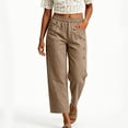 thumbnail image 2 of Women's Straight Leg Capri Pants Elastic Waist Cotton Blend Lounge Khaki Loose Fit Cropped Pants with Pockets Size L, 2 of 7