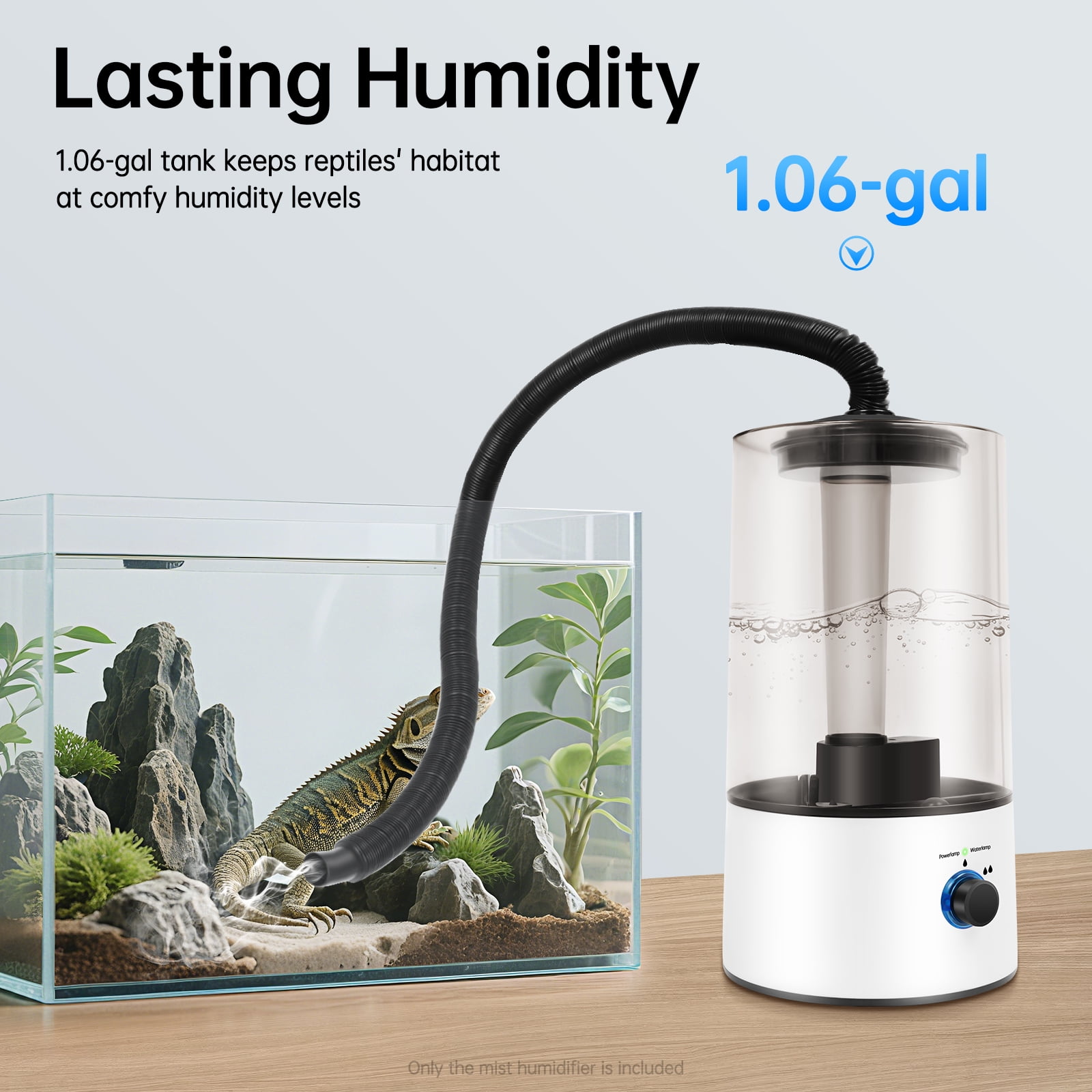Pet & Reptile Humidifier – 1.06 Gallon Large Capacity Adjustable Mist (3 Levels) with Anti‑Dry Burn Protection & Quiet 36 dB Operation – Ideal for Lizards, Snakes, Turtles & Small Room Humidity