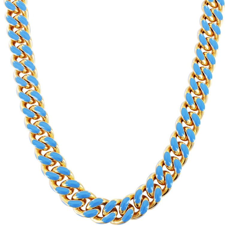 14mm Enamel Cuban Link Necklace Chain