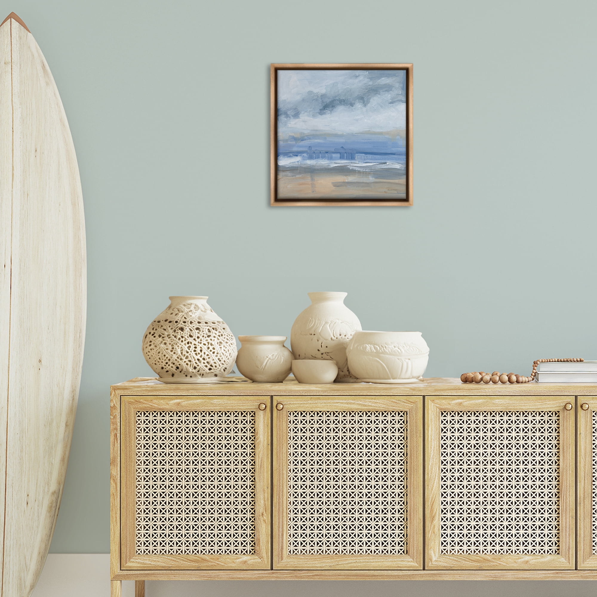 Stupell Industries Abstract Beach Scenery Coastal Painting Brown Floater Framed Canvas Art Print Wall Art, 18 x 18