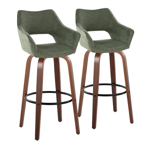 Mustang 30" Fixed-Height Barstool Set of 2, Bar Stools Swivel, Bar Chairs, Swivel Bar Stools Set of 2 with Back, Bar Stools for Kitchen Island (Green Fabric)