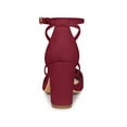 thumbnail image 6 of BLISSFUL STEP Women's Pointed Toe Cross Strap Block Heels Pumps Burgundy 7, 6 of 8