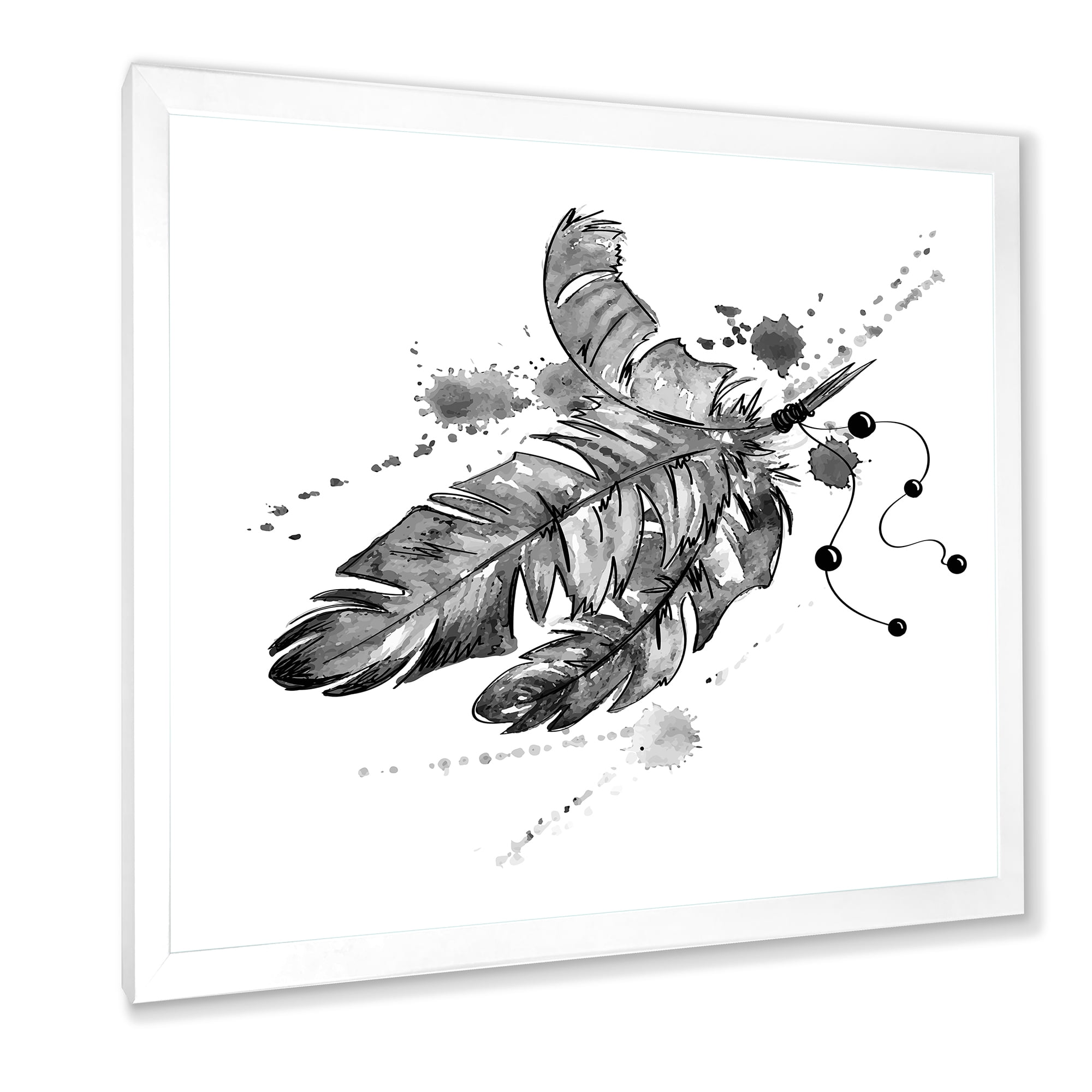 Designart 'Black and White Feathers Impression' Traditional Framed Art Print