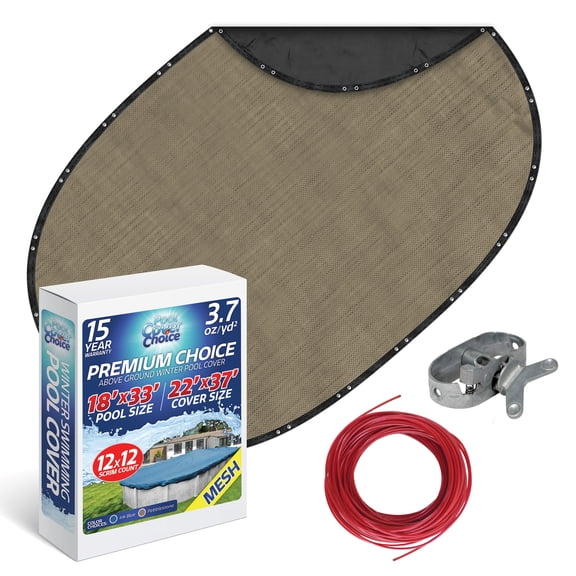 Winter Swimming Pool Cover for 18 ft x 33 ft Aboveground Oval Pool Size, Premium Choice Series, Mesh Material, Color - Pebblestone, Pool Cover Choice 431833-4CHOICE