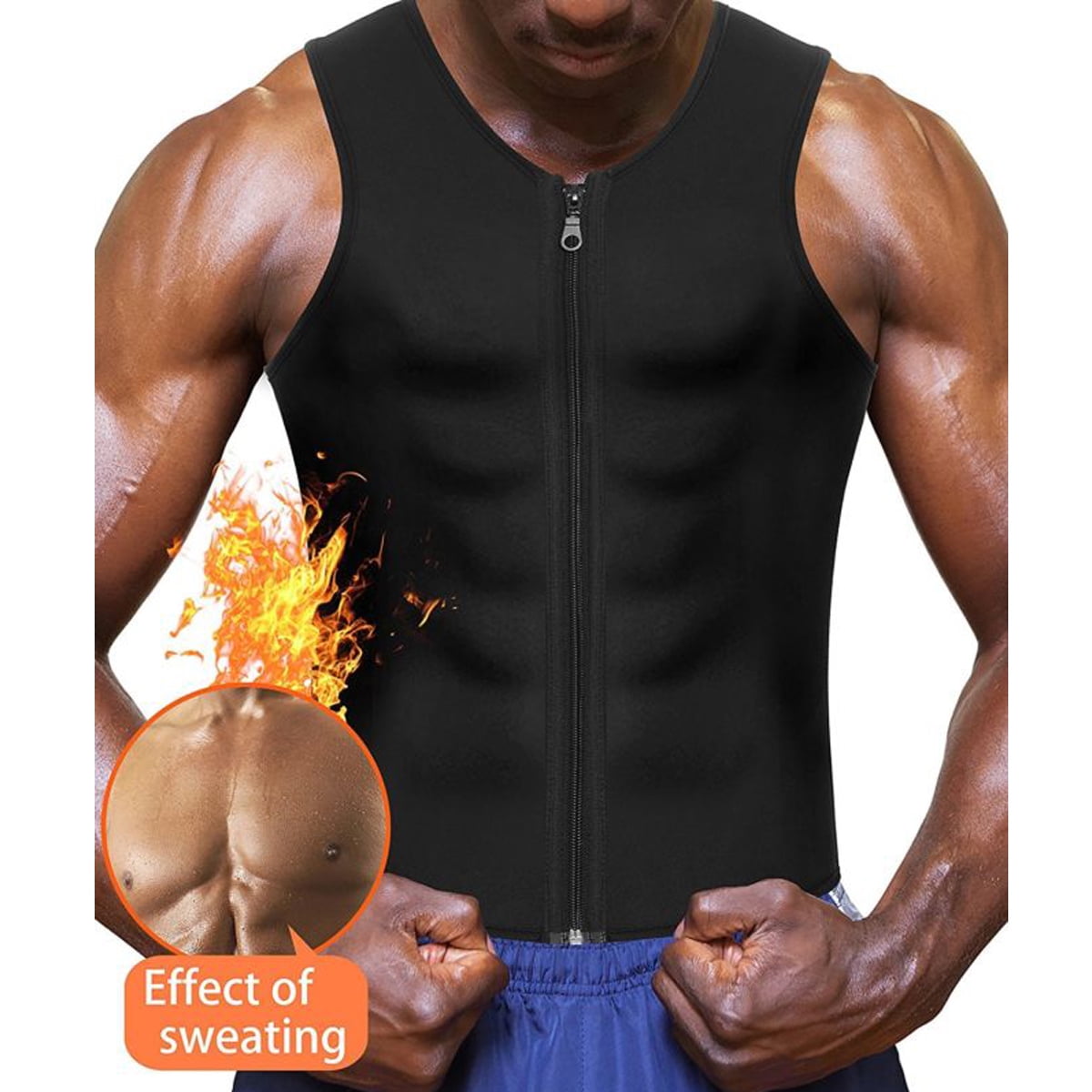HOMETA Sauna Sweat Vest for Men Waist Trainer Vest Zipper Polymer Sweat Tank Top Slimming Workout Shirt for Weight Loss 