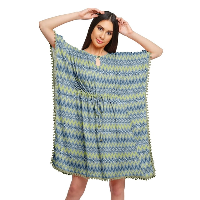 Moomaya Robe Courte de Caftan de Plage, Robe de Couverture Imprimée, Kaftan pour Femmes, Tenue de Plage, Couverture