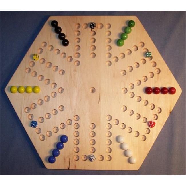 THE PUZZLEMAN TOYS W1937 Wooden Marble Game Board Aggravation 20 in. Hexagon 6Player 6