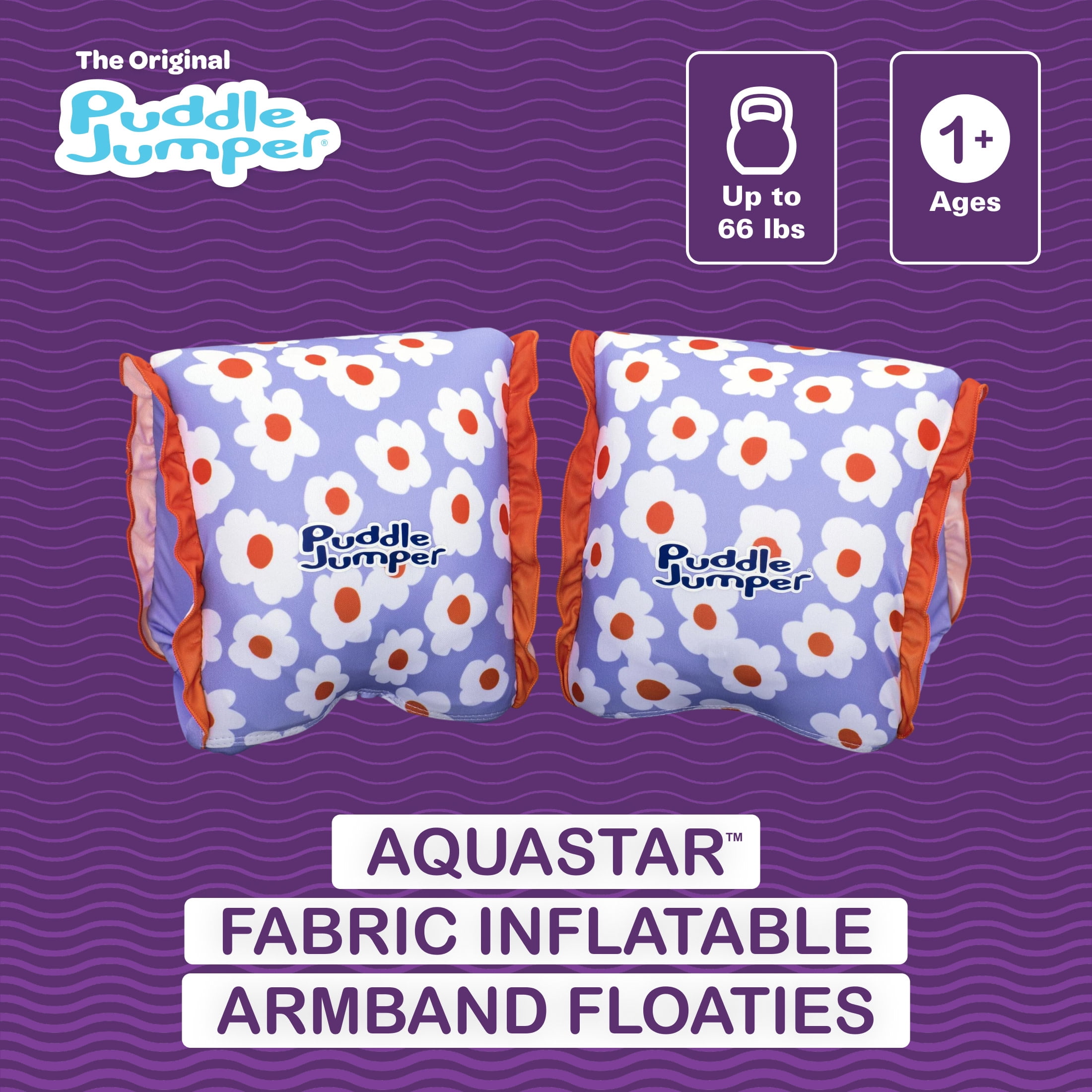 Puddle Jumper AquaStar Fabric Inflatable Armband Floaties, Up to 66lbs (30kg) Weight Capacity