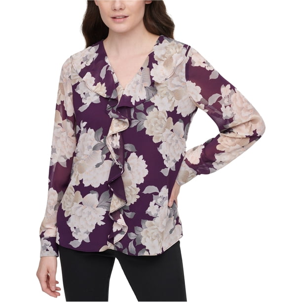Calvin Klein Mujer AubergineBlush Ruffled Blusa púrpura M