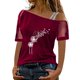 thumbnail image 1 of Gibobby Camisetas Mujer Baratas Manga Corta Mujeres Impreso Hombro Tops Sexy Glitter Camisa manga corta Blusa Tops(Vino,XL), 1 of 4