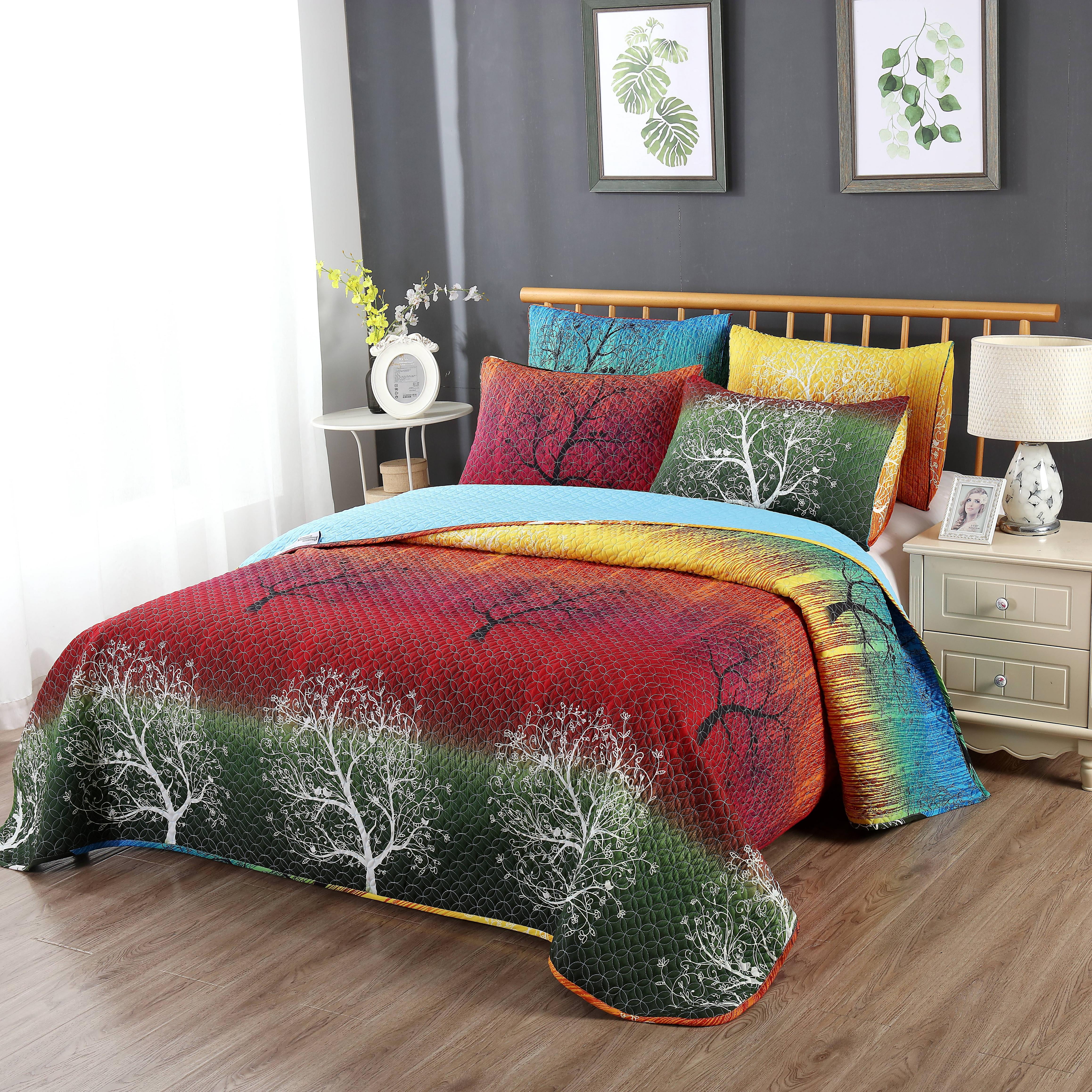Lush Décor Boho Watercolor Border Quilt Turquoise/Multi 3Pc Set Full/Queen