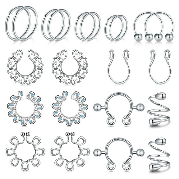 11Pairs Fake Nipple Ring Stainless Steel Non-Piercing Nipple Rings Clip On Nipplerings Faux Body Piercing Jewelry for Women Men