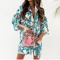 thumbnail image 2 of USSUMA Tropical Print Short Beach Dresses for Women Casual Summer V Neck Half Sleeve Plus Mini Sundresses Women Pleated Button Down T Shirt Loose Vacation Sun Dress Wedding Guest, 2 of 8