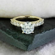 14k Yellow Gold Plated 925 Silver Women's Solitaire With Accents Engagement Ring In 3 ct Lab Created Diamond