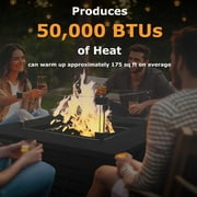 JXXM 28 Fire Pit Table, 50,000 BTU Steel Gas Firepit with Lid and Glass Wind Guard, Black