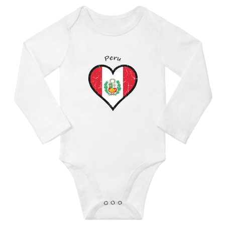 

Peru Flag Heart Love Baby Long Sleeve Bodysuit Clothes (White 18 Months)