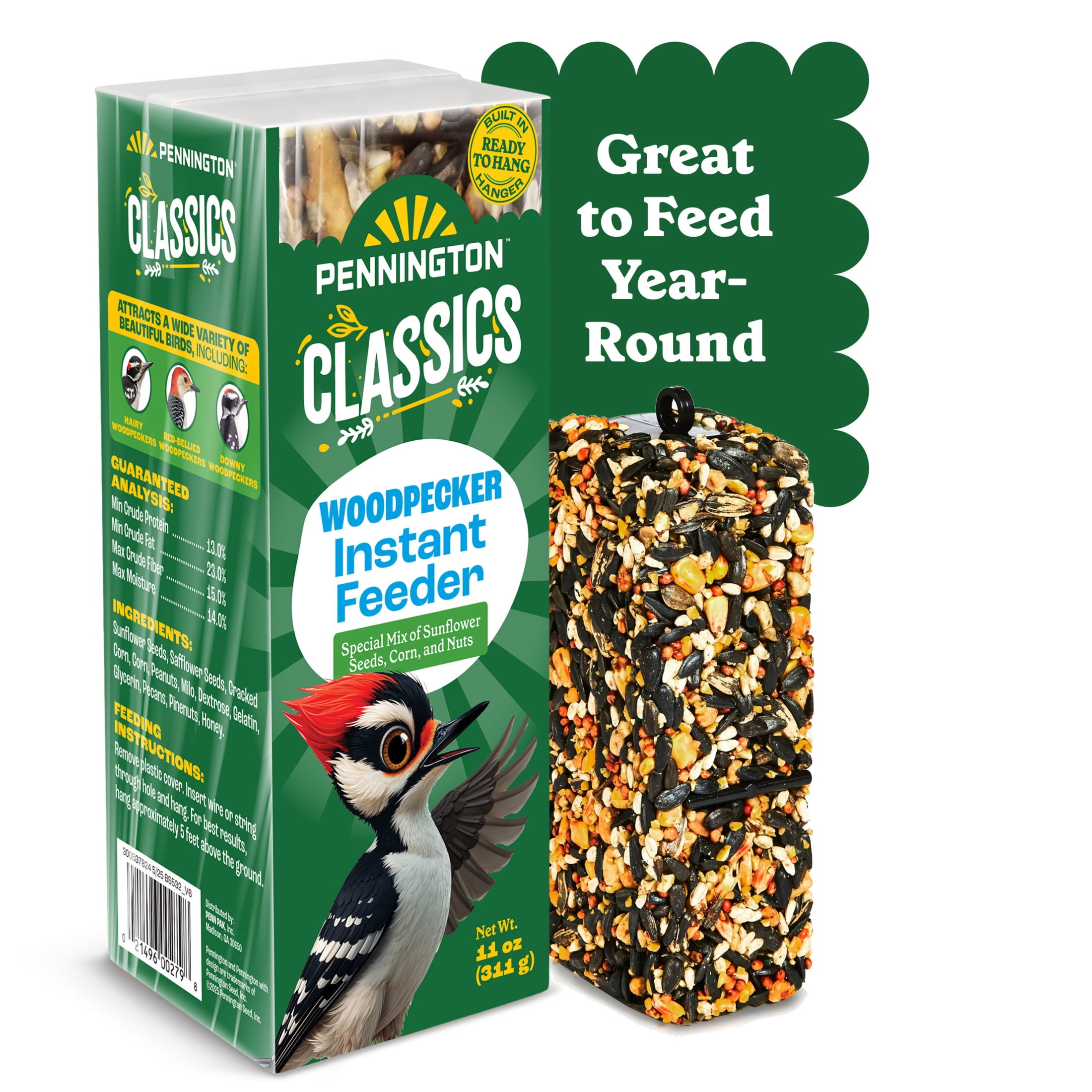 (2 pack) Pennington Woodpecker Bar Wild Dry Bird Feed and Bird Seed Cake, 11 oz., 1 Pack