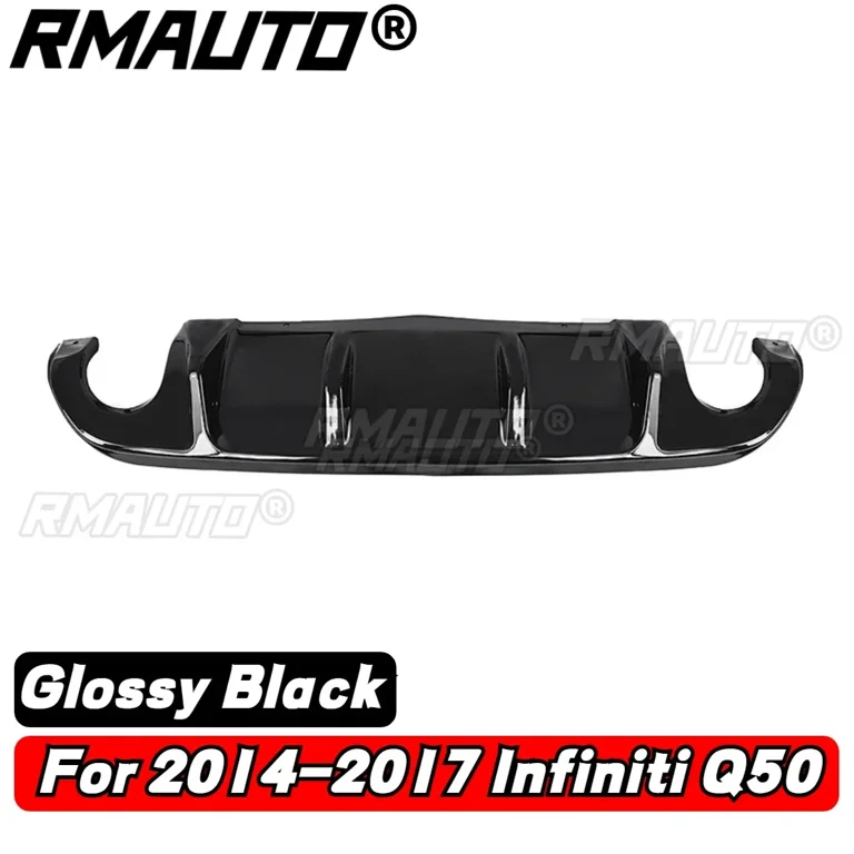 Glossy Black Rear Bumper Diffuser Spoiler For 2014-2017 Infiniti Q50 With LED Light – 3-Year Warranty