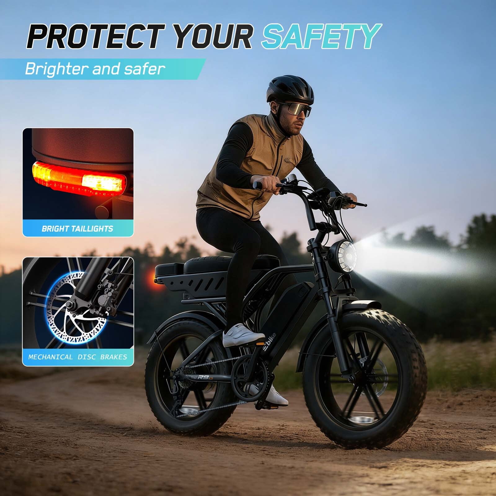 Electric Bike for Adults, 20"x4.0 Fat Tire E Bicycle, 750W Motor 48V 15Ah Removable Battery 7-Speed E-Bike UL2849, LCD Display