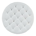 thumbnail image 6 of 2-Tier Large Round Ottoman Coffee Table For Living Room, Modern Upholstered Button Tufted Linen Footrest Ottoman With Wood Shelf Storage & Wheels, 6 of 9