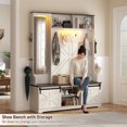 thumbnail image 5 of ChVans 79" Hall Tree with Mirror, LED Farmhouse Hall Tree with Bench and Shoe Storage, Hallway Tree with Sliding Barn Door, 12 Hooks, Umbrella Holder, Coat Rack for Entrance Entryway Mudroom, White, 5 of 10