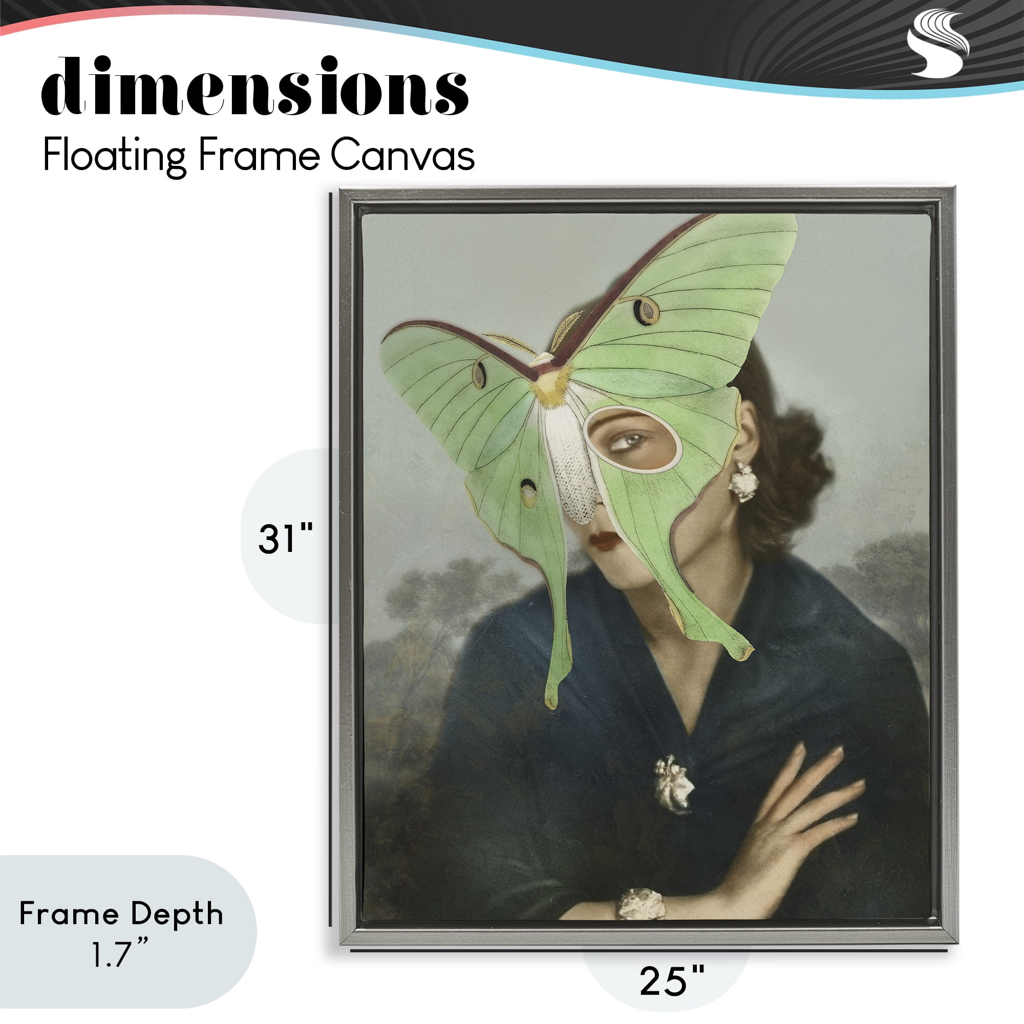 Stupell Industries Naturalist Portrait with Moth Gray Framed Floater Canvas Wall Art, design by Victoria Barnes