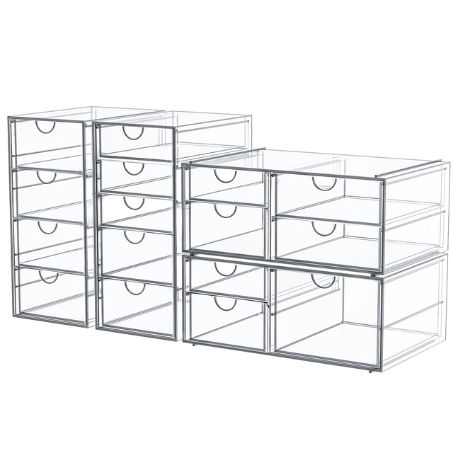 Organizador de maquillaje Caktraie Storage con 16 cajones y 4 unidades, transparente