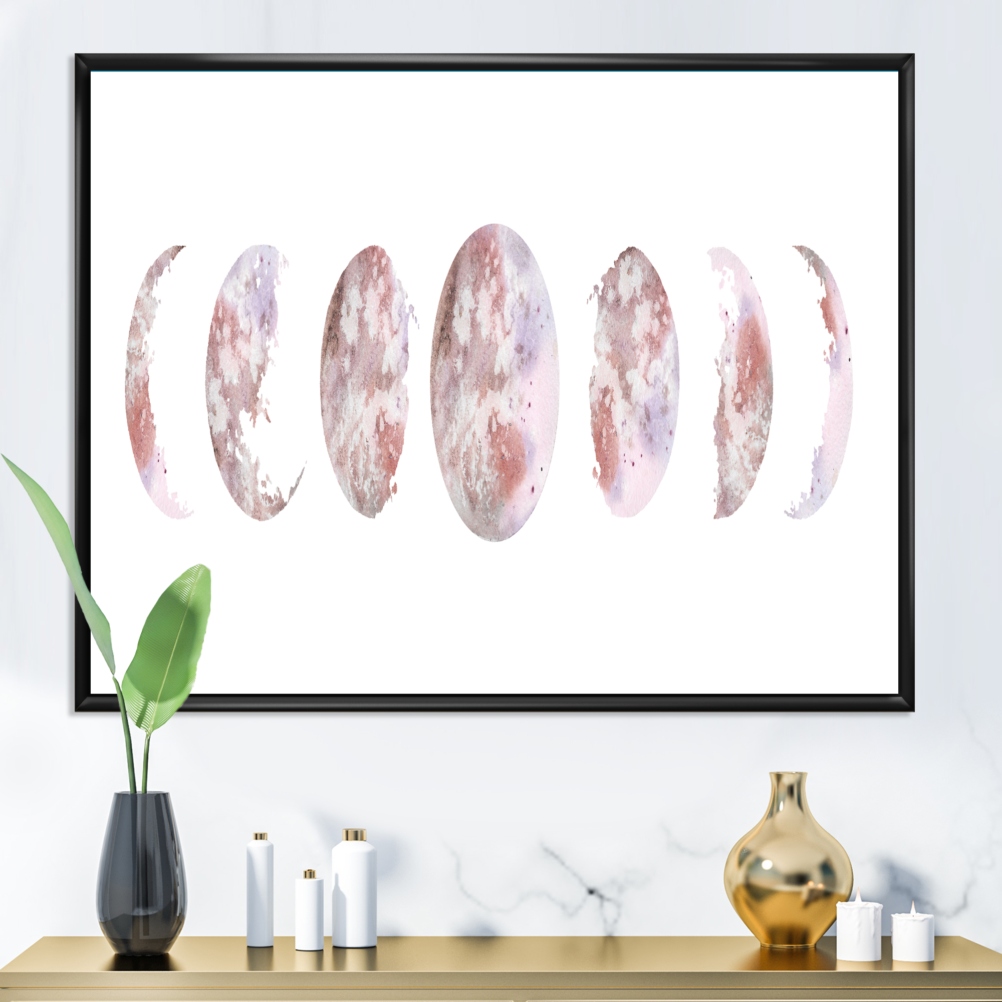 Designart 'Moon Phases On White' Modern Framed Canvas Wall Art Print