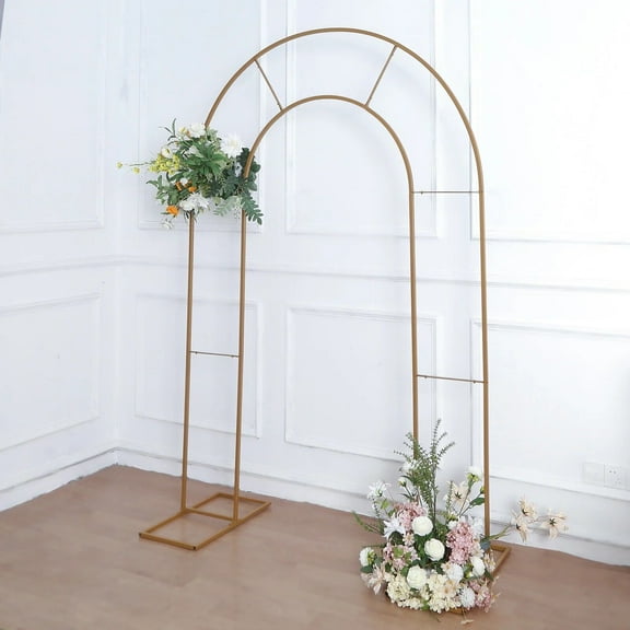 8 ft GOLD Double Round Top Metal Floral Display Frame Arch BACKDROP STAND Party