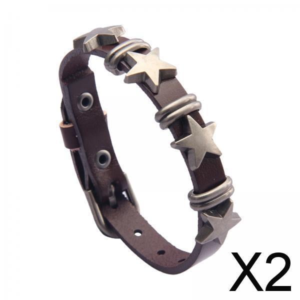 Elegante pulsera de cuero con cierre seguro para adolescentes 2 piezas